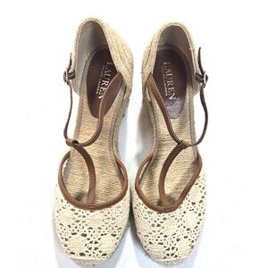 Lauren Ralph Lauren Carolina Espadrille Wedge Sandals Heels Womens 8.5 B  Cream